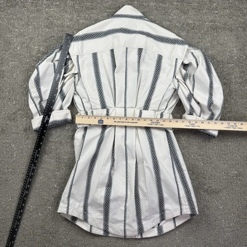 Acler Striped Mini Dress Womens US 4 Cream Grey Puff Sleeve Belted Chic